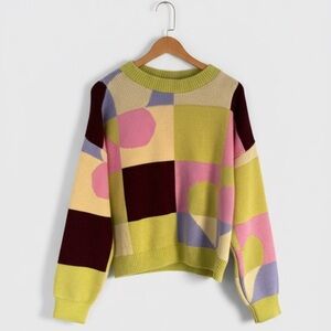 Topshop Multicolor Colorblock Heart Sweater Knit Top